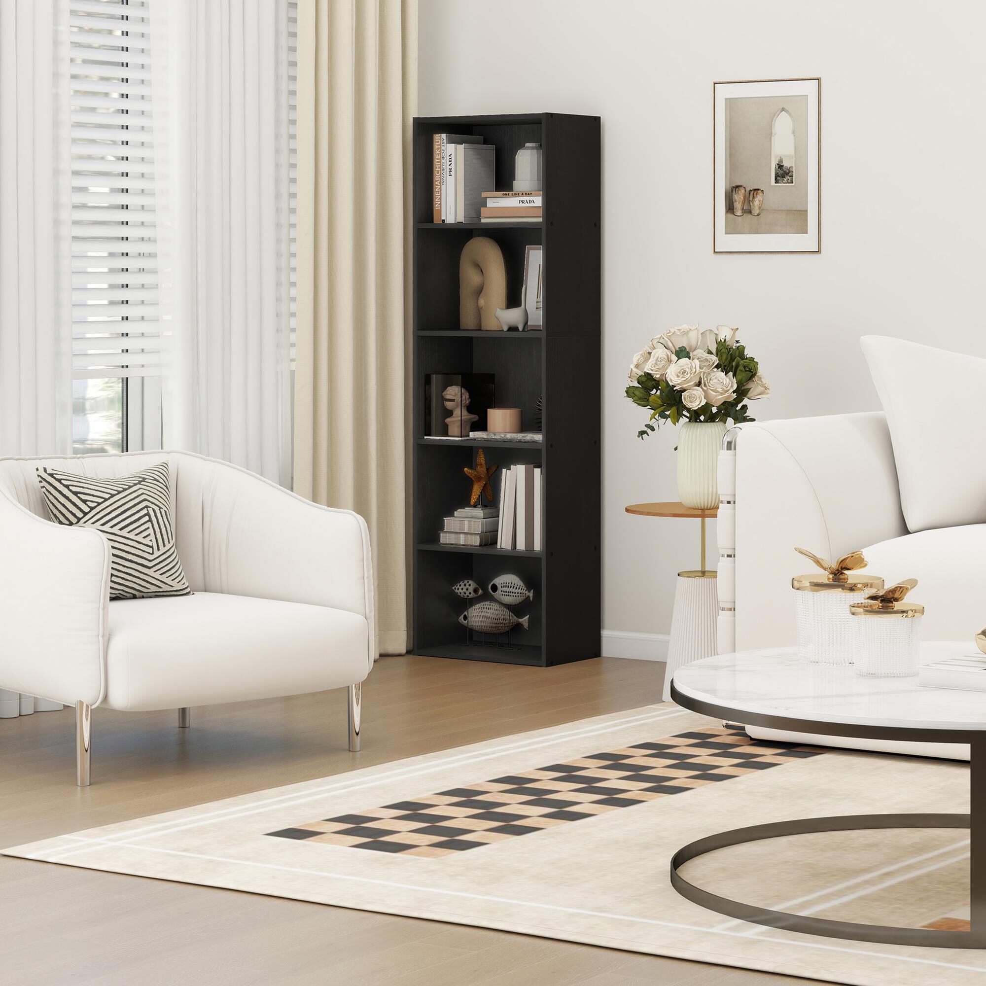 HOMLUX 5-Tier Reversible Bookshelf with Decorative Open Shelves in