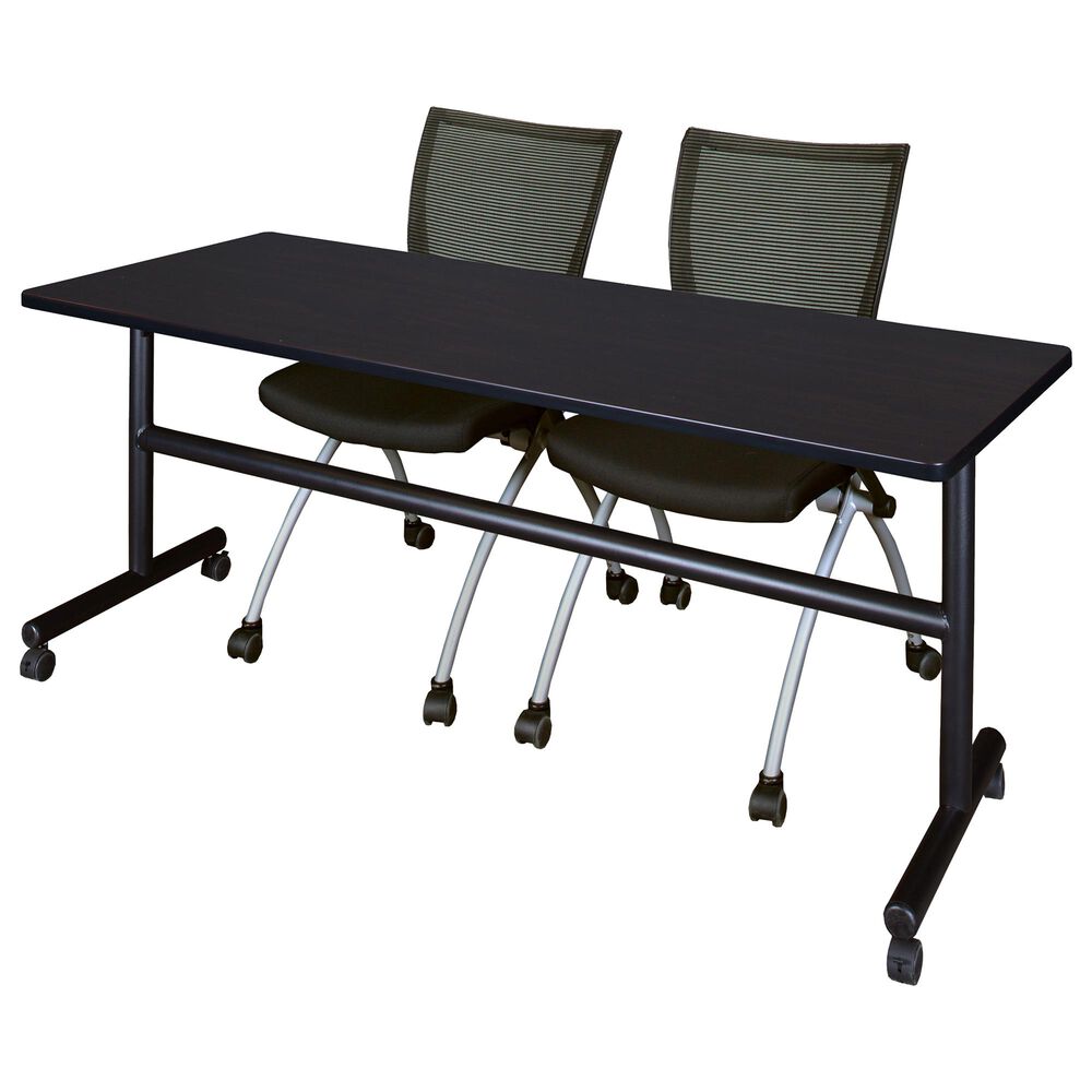 Regency Global Sourcing Kobe 3-Piece Mobile Training 72" Table Set in Mocha Walnut and Black, , large
