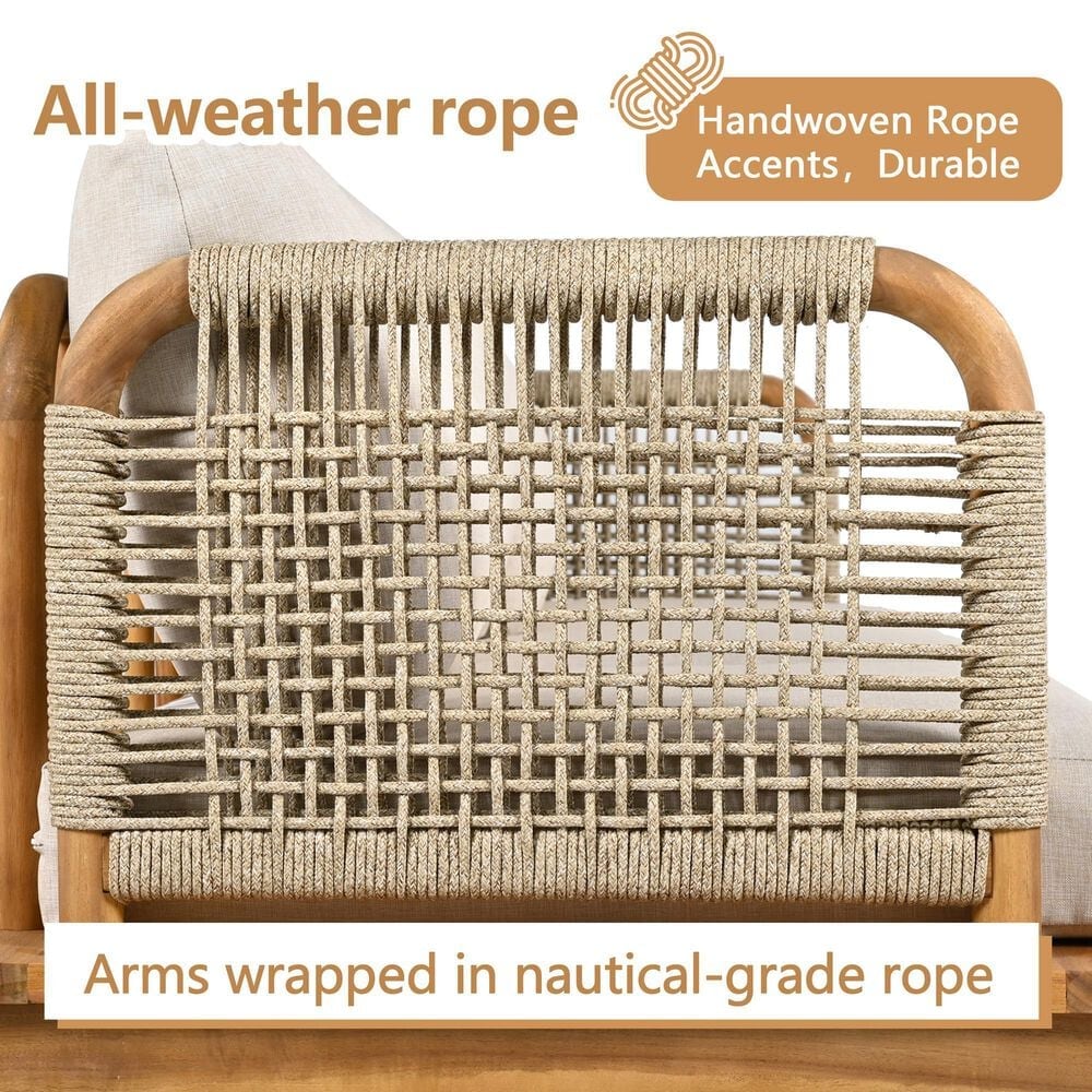 Hearth and Haven 5-Piece Outdoor Conversation Set with Weather Rope and Beige in Teak, , large