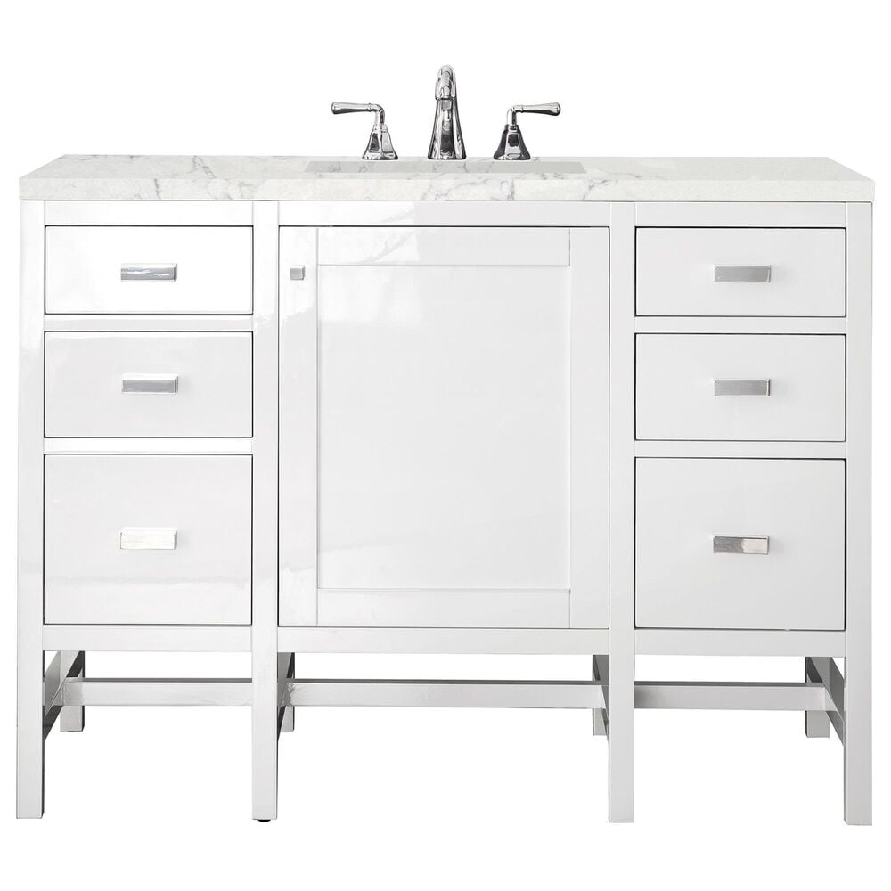 James Martin Vanities Addison 48" Single Bathroom Vanity in Glossy White with 3 cm Eternal Jasmine Pearl Quartz Top and Rectangular Sink, , large