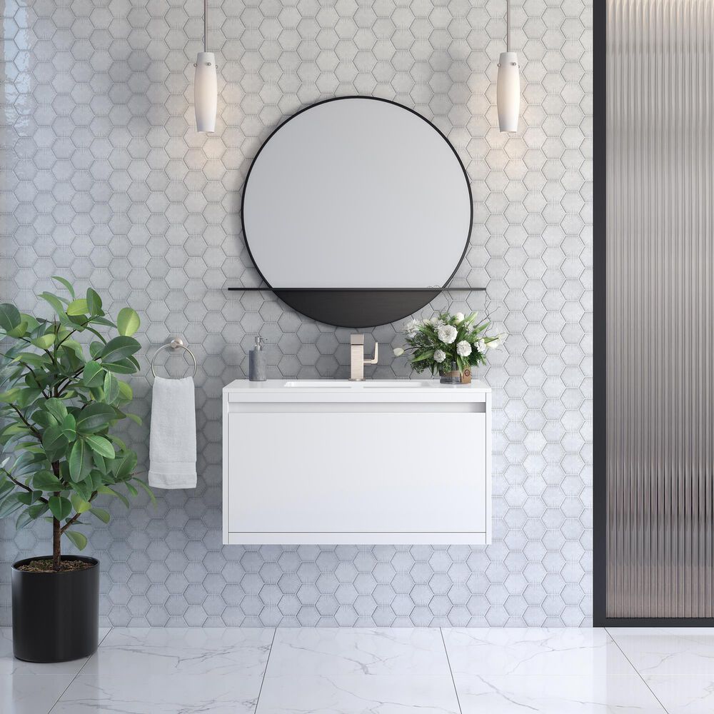 James Martin Vanities Mantova 35.4&quot; Single Bathroom Vanity in Glossy White and Brushed Nickel with 2 cm Glossy White Solid Surface Top and Rectangular Sink, , large