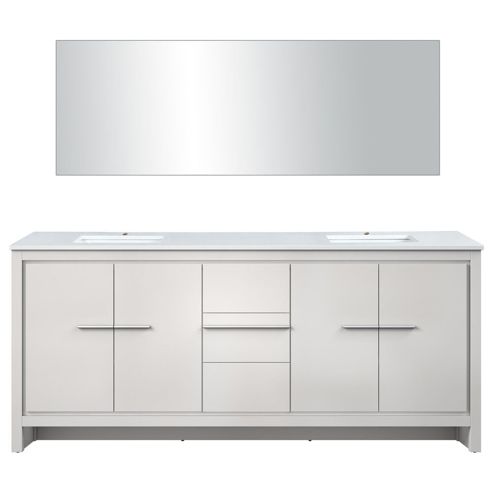Lexora Home Lafarre 80&quot; Double Bathroom Vanity in Rustic Acacia with 2 cm White Cultured Marble Top, Rectangular Sinks and 70&quot; Mirror, , large