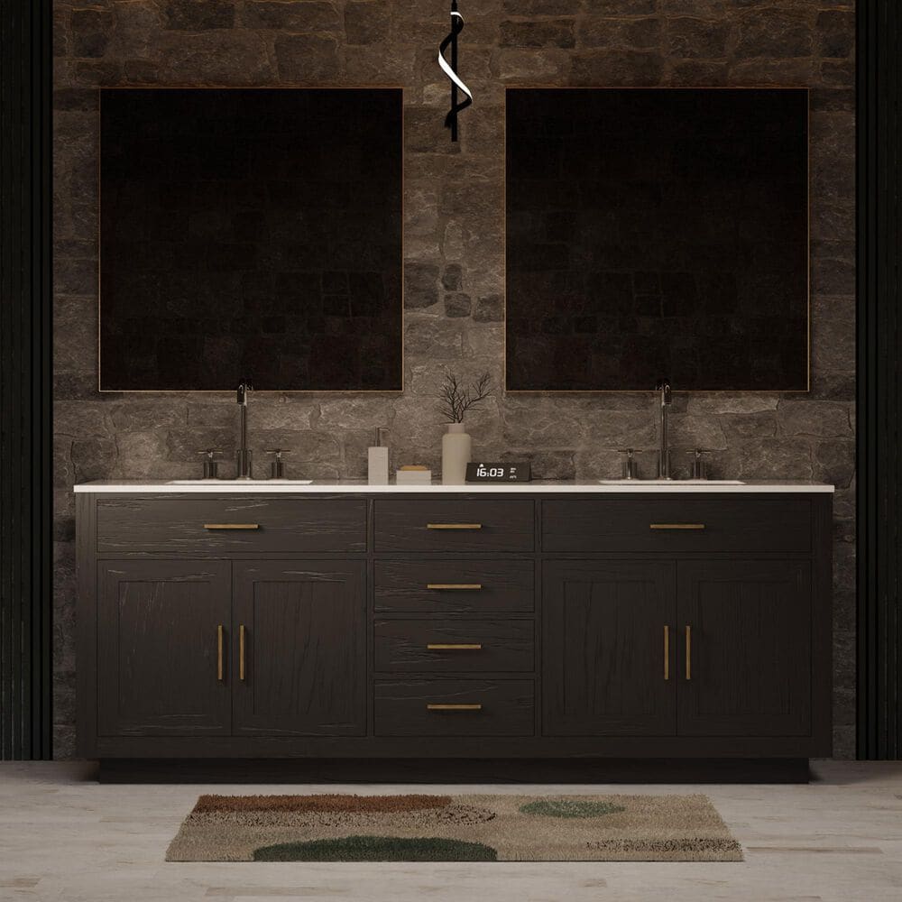 Lexora Home Abbey 84" Double Bathroom Vanity in Black Oak with 2 cm White Cultured Marble Top and Rectangular Sinks, , large
