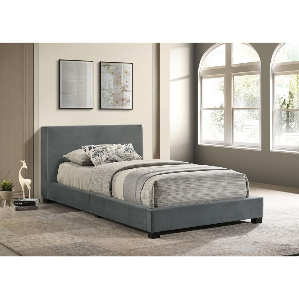 Mayberry Hill Brookhaven Upholstered Twin Panel Platform Bed in Gray, , large