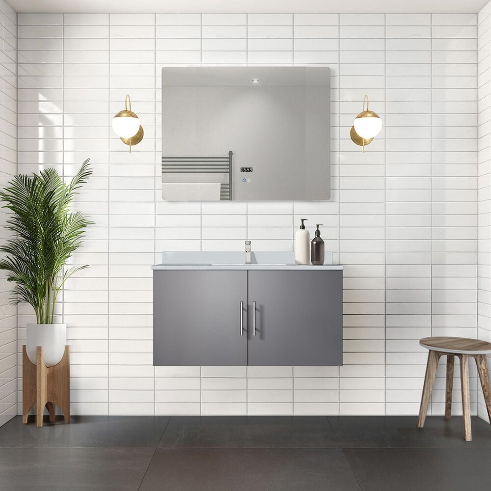 Lexora Home Geneva 36&quot; Single Bathroom Vanity in Dark Grey with 2 cm White Cultured Marble Top and Rectangular Sink, , large