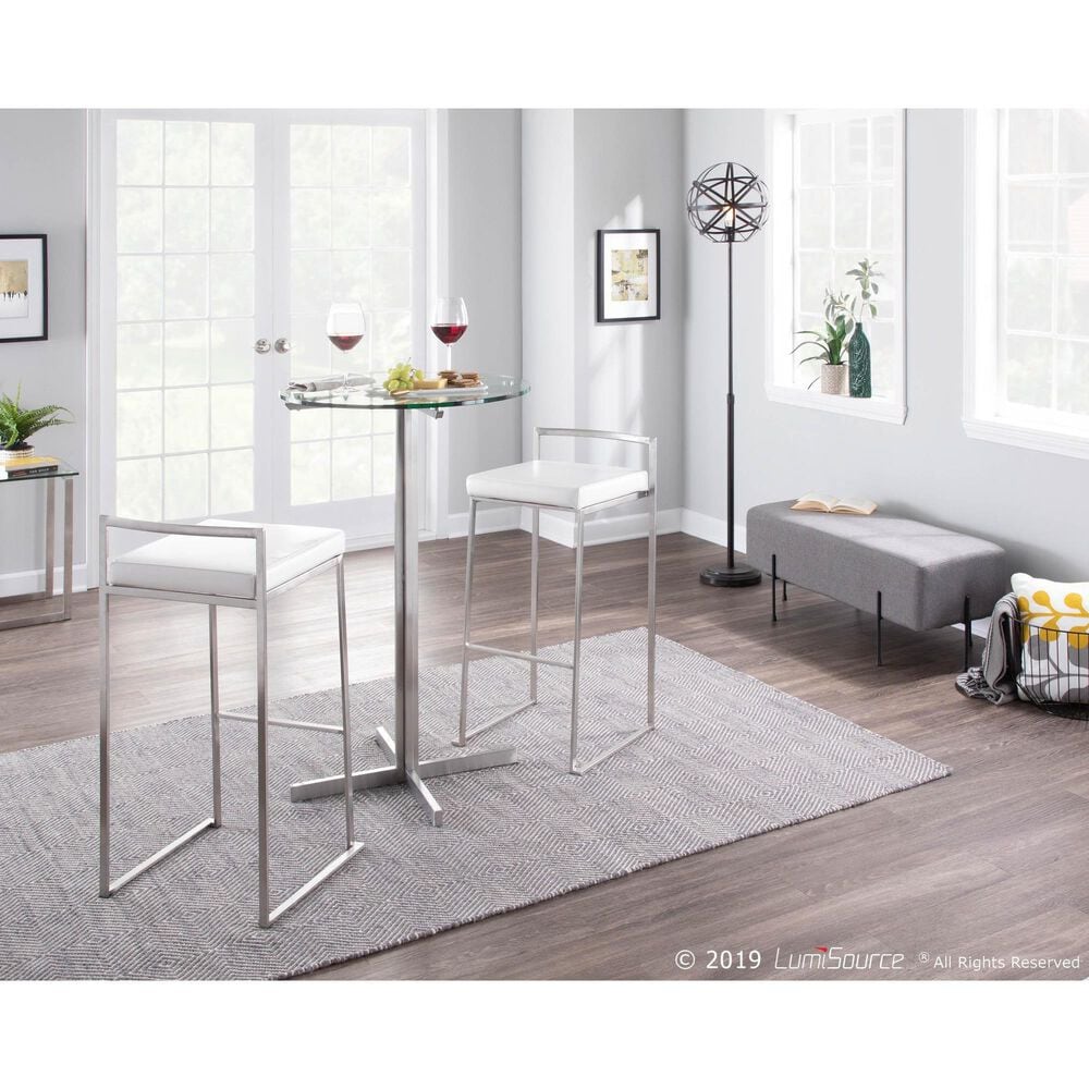 Lumisource Fuji High Back Barstool with White Velvet in Stainless Steel &#40;Set of 2&#41;, , large