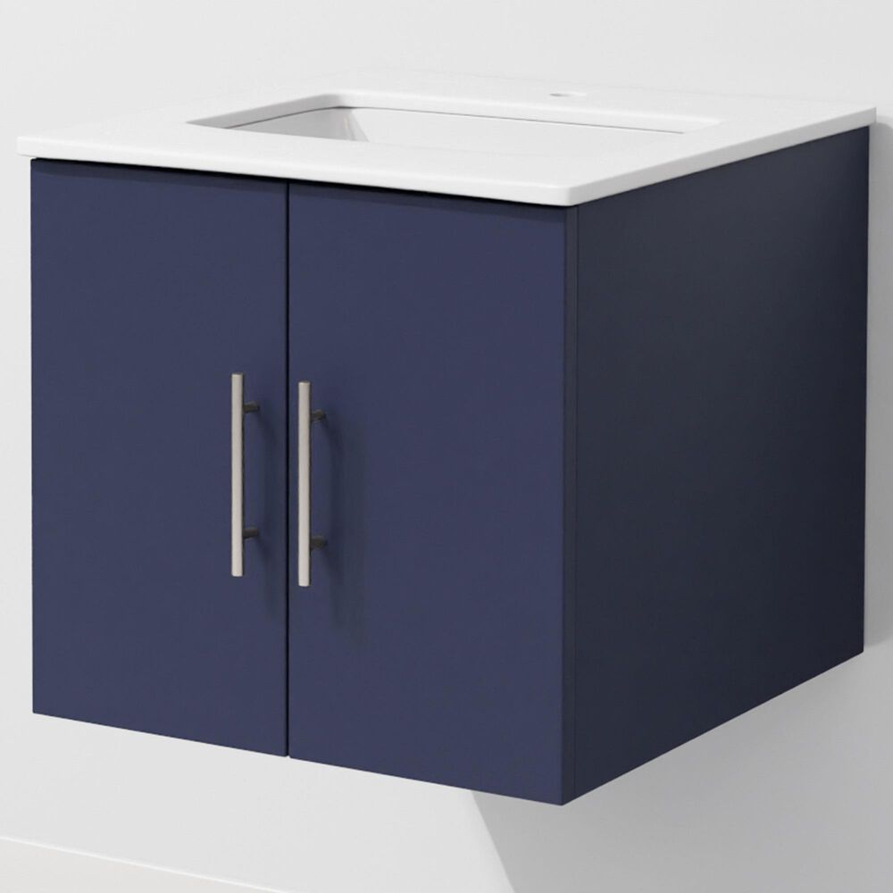 Lexora Home Geneva 24" Single Bathroom Vanity in Navy Blue with 2 cm White Cultured Marble Top and Rectangular Sink, , large