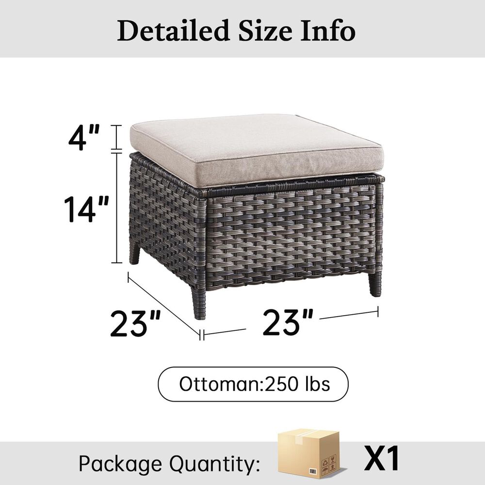 Sunwell Garden Outdoor Ottoman with Gray Rattan in Beige (Set of 2), , large