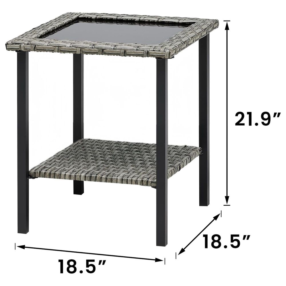 Sunwell Garden 19" Patio Square Side Table with Glass Top in Gray, , large