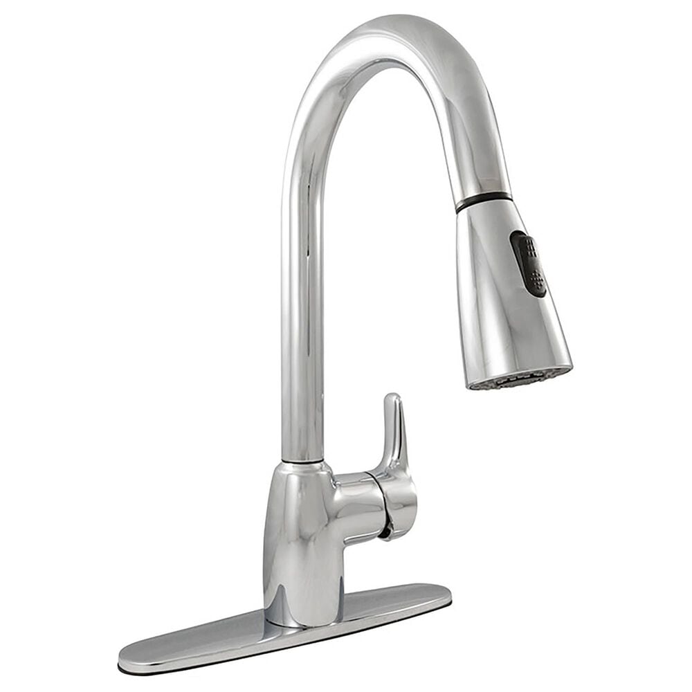 MS International Pull-Out Sprayer Kitchen Faucet with Deckplate in Polished Chrome, , large