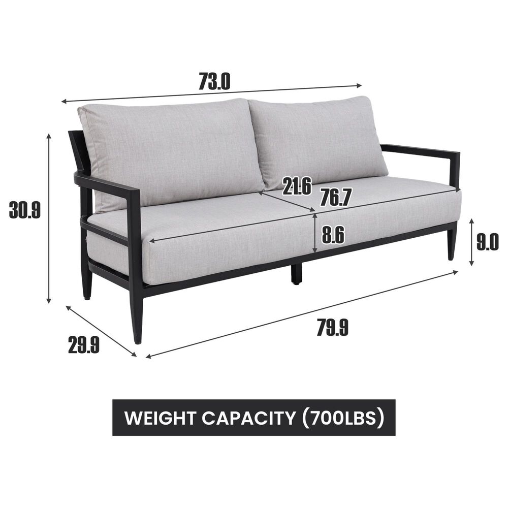 Hearth and Haven Modern Outdoor Bench Sofa with Cast Silver Cushion in Ember Black, , large
