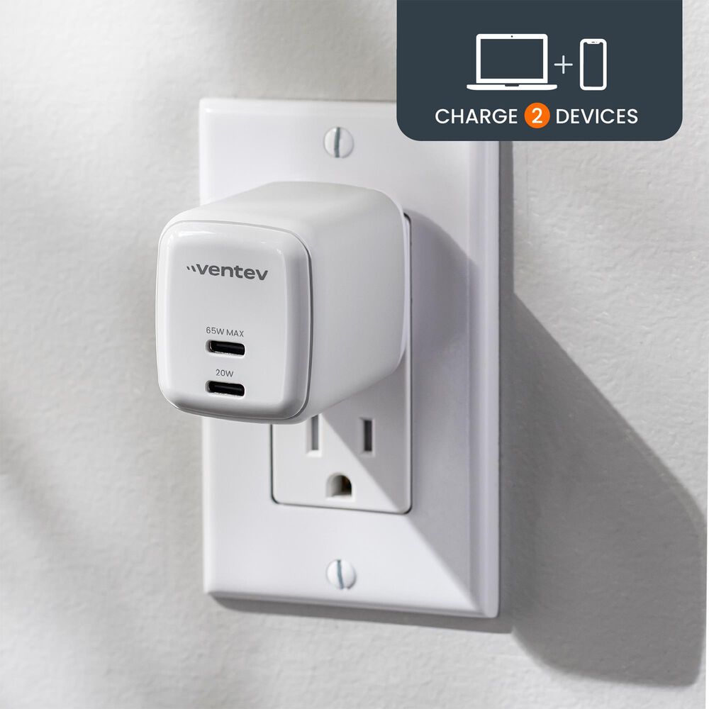 Ventev 65W Dual USB-C GaN Mini Wall Charger in White, , large