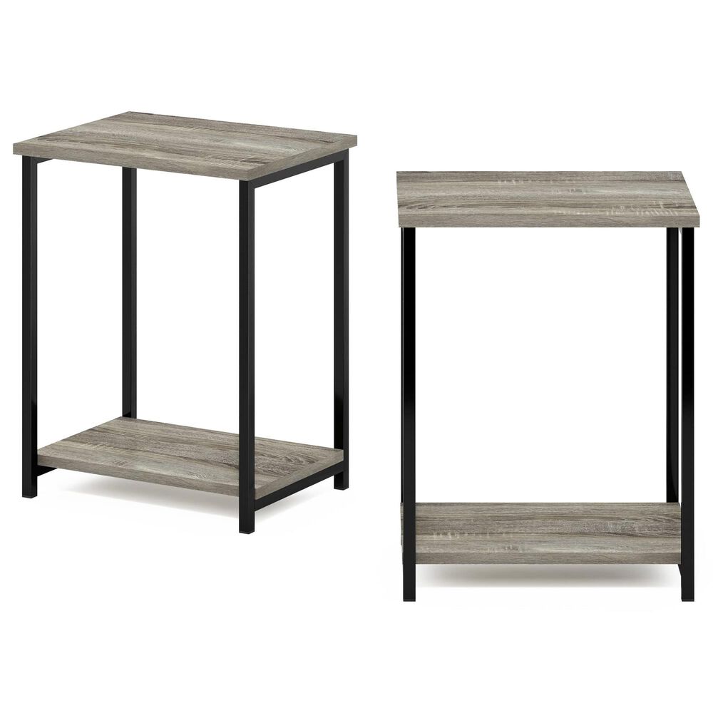 HOMLUX 2-Tier Metal Frame End Table with Open Shelf in French Oak Grey and Black (Set of 2), , large