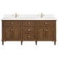 James Martin Vanities Lorelai 72"Double Vanity in Mid-Century Walnut with Single Hole 3 cm and White Zeus Quartz Top & Backsplash, , large