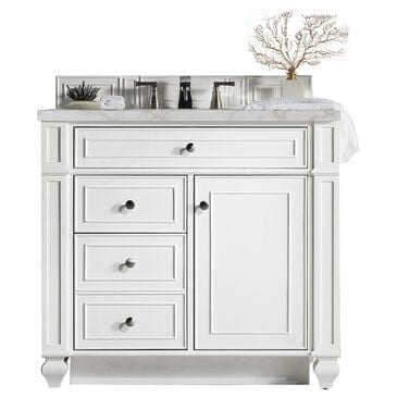 James Martin Vanities Bristol 36" Single Bathroom Vanity in Bright White with 3 cm Victorian Silver Quartz Top and Rectangular Sink, , large