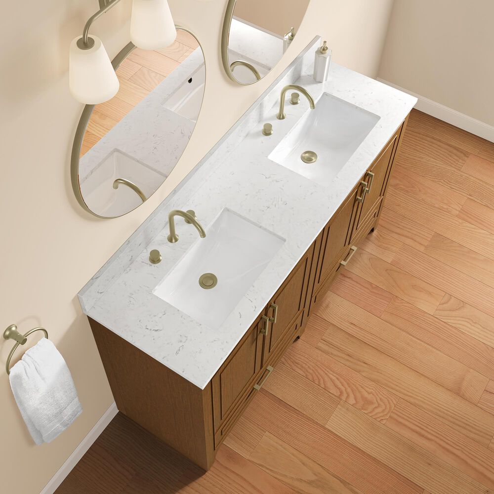 37B Lucerne 60" Double Bathroom Vanity in Dark Maplewood with Marble Top and Backsplash, , large