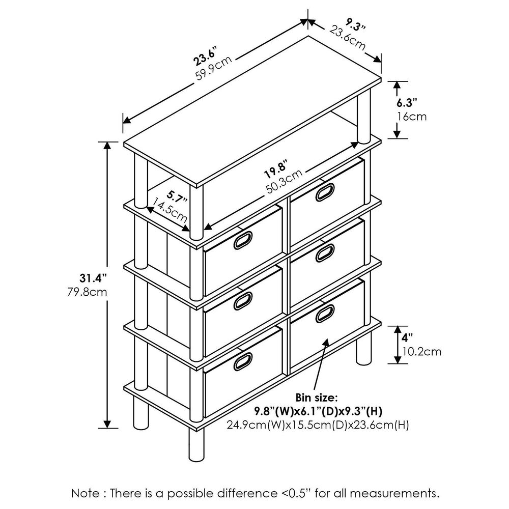 HOMLUX 5-Tier Modern Storage Bookshelf with 6 Storage Bins in French Oak Grey and Black, , large