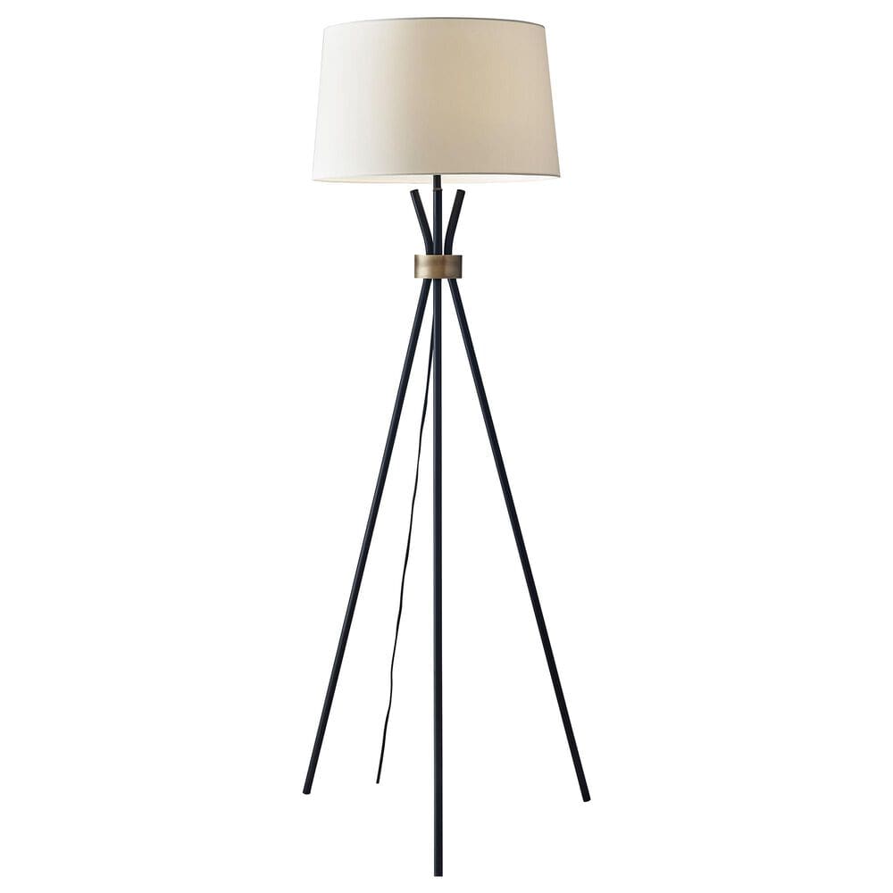 Adesso Benson Floor Lamp in Black and Antique Brass, , large