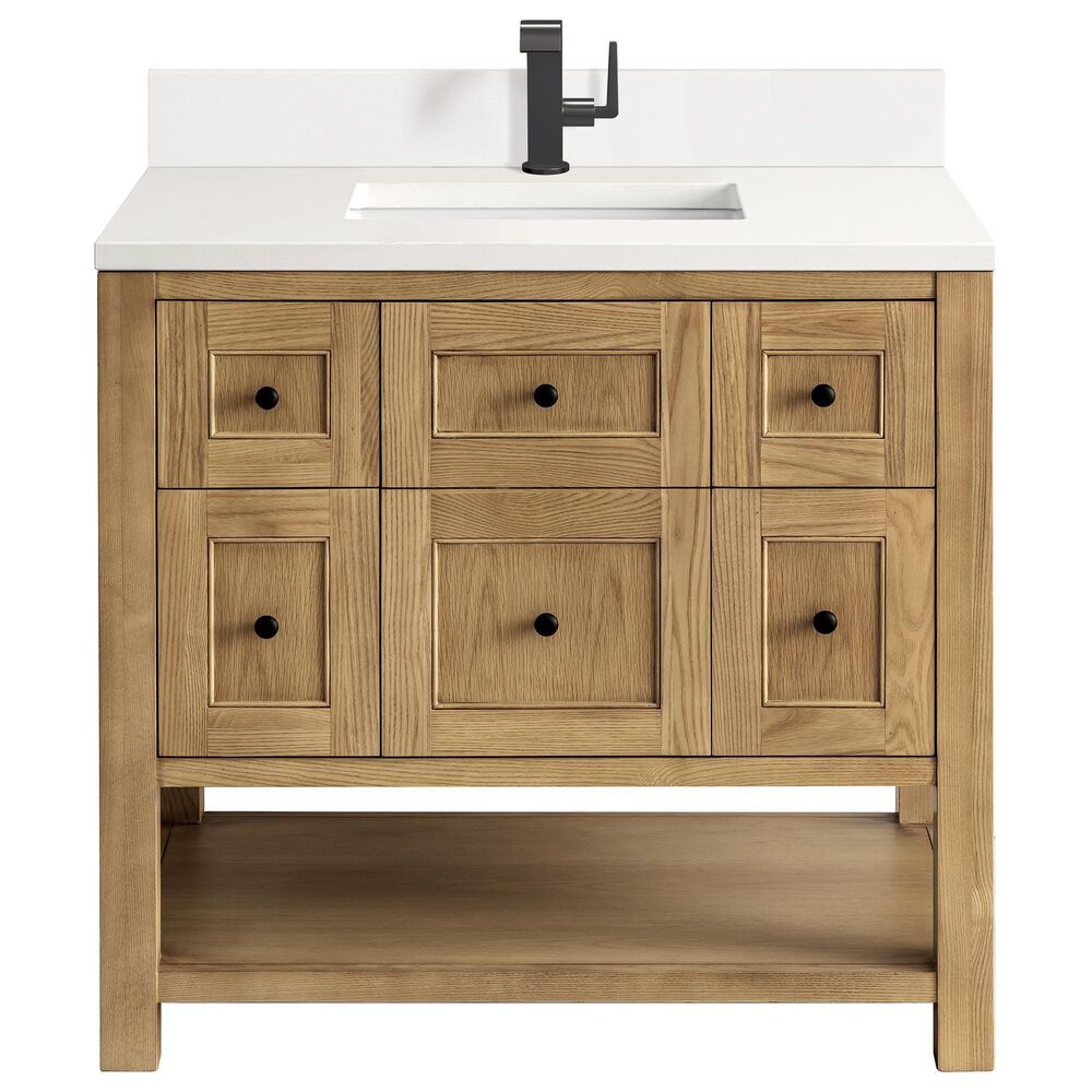 James Martin Vanities Breckenridge 36&quot; Single Bathroom Vanity in Light Natural Oak with Single Hole 3 cm White Zeus Quartz Top and Rectangular Sink, , large