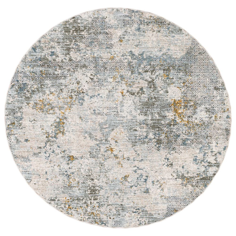 Surya Dresden Dusty Sage, Taupe, Off-White, Deep Teal, Ink Blue, Light Gray and Mustard 5&#39;3&quot; Round Area Rug, , large