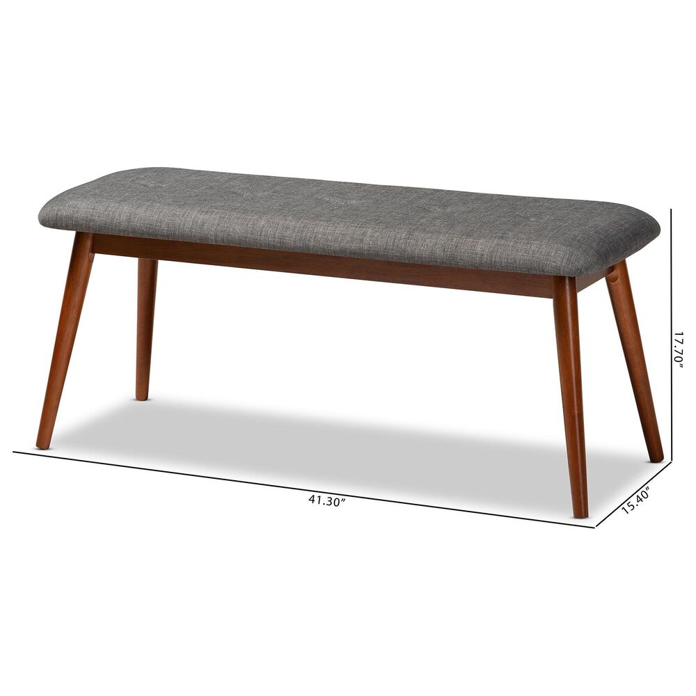 Baxton Studio Flora II Dining Bench with Dark Grey Cushion in Medium Oak, , large