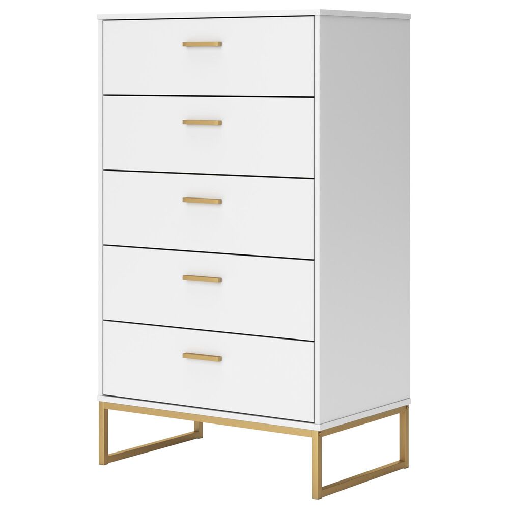 Ashley Socalle 5-Drawer Chest in Matte White and Gold, , large
