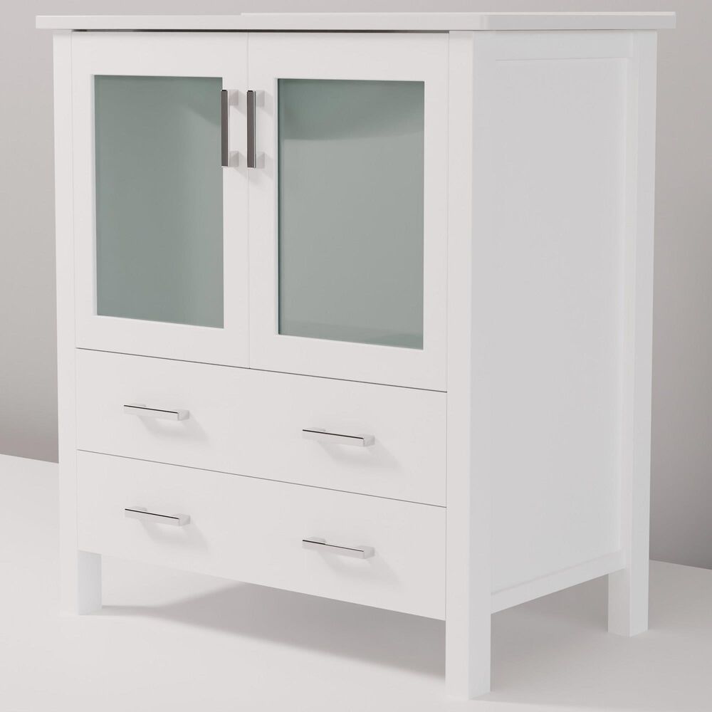 Lexora Home Volez 30&quot; Single Bathroom Vanity in White with 2 cm White Ceramic Top and Rectangular Sink, , large