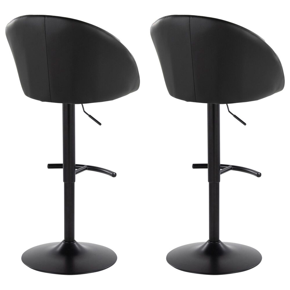 LumiSource Matisse Adjustable Swivel Barstool with Black Faux Leather Upholstery in Black (Set of 2), , large