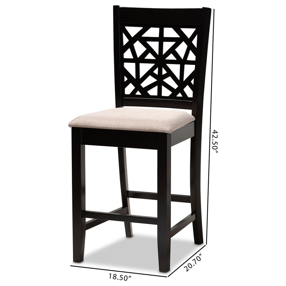 Baxton Studio Devon Counter Height Pub Chair with Sand Cushion in Espresso Brown (Set of 2), , large
