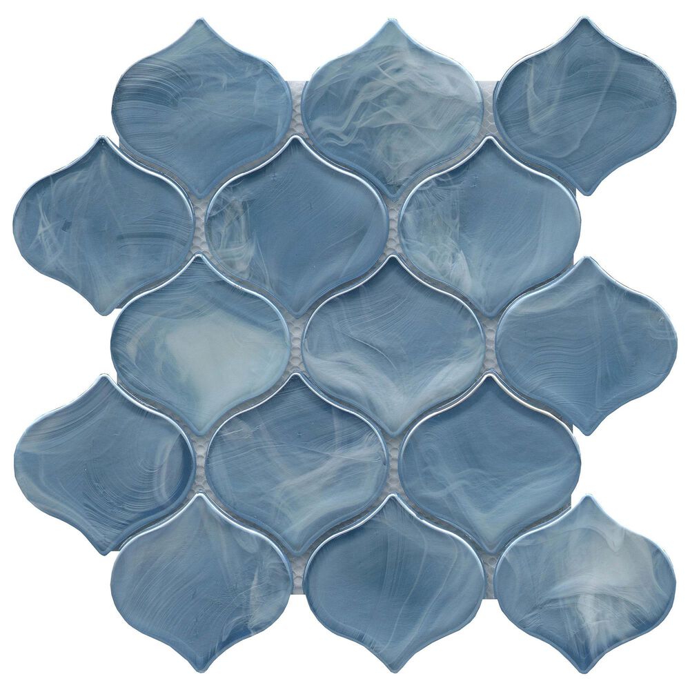 Emser Splash Blue 3" x 3" Arabesque on 10" x 10" Glass Mosaic Sheet, , large