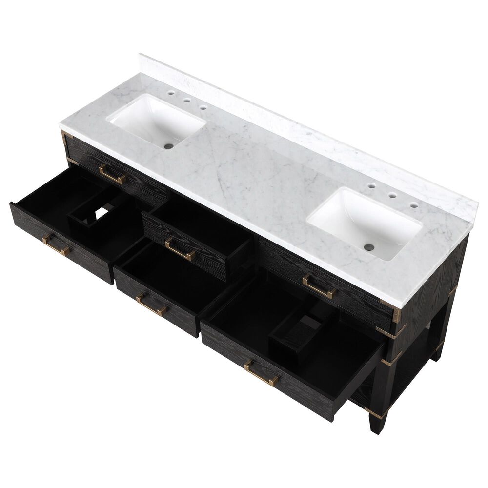 Lexora Home Norwalk 72&quot; Double Bathroom Vanity in Black Oak with White Carrara Marble Top and Rectangular Sinks, , large