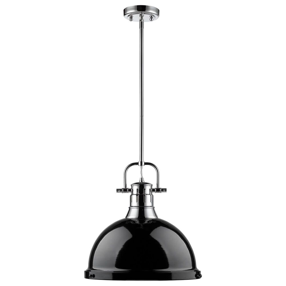 Golden Lighting Duncan 1-Light Pendant with Rod and Black Shade in Chrome, , large