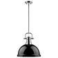 Golden Lighting Duncan 1-Light Pendant with Rod and Black Shade in Chrome, , large