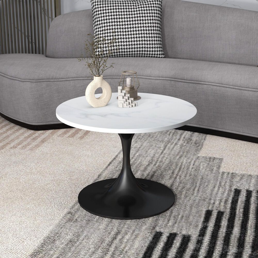 Leisuremod Verve 27&quot; Coffee Table with Sintered Stone Top in Black and White, , large