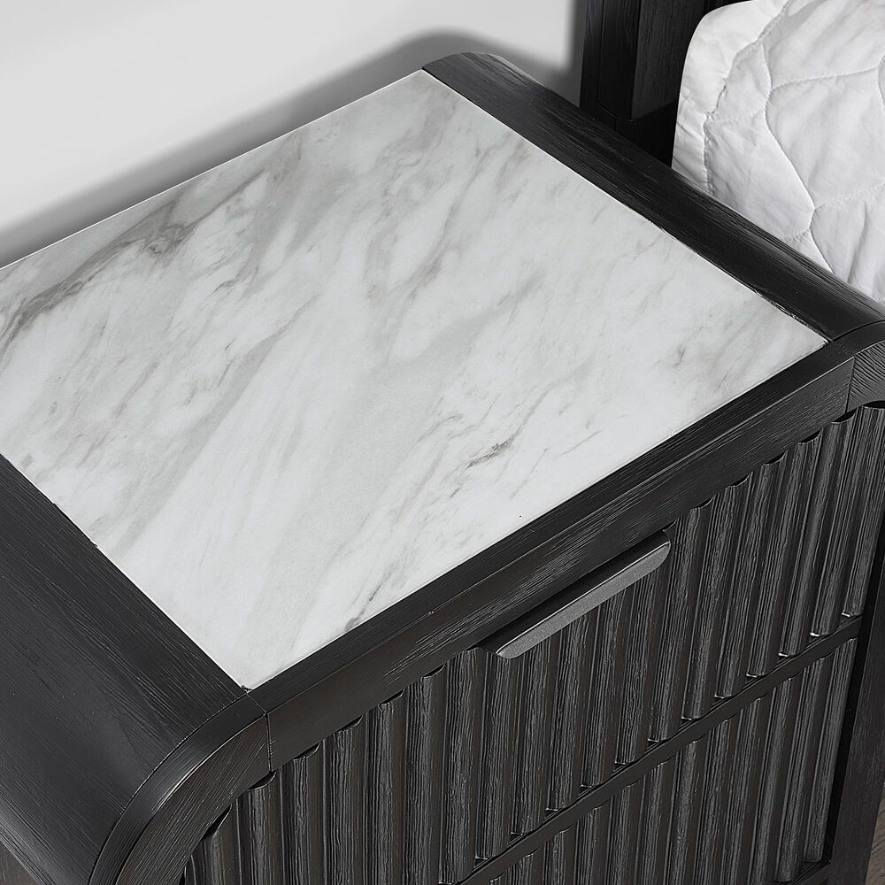 Modern Market Becket Wood and Faux Stone Nightstand with Speakers LED Lights and Refrigerator, , large