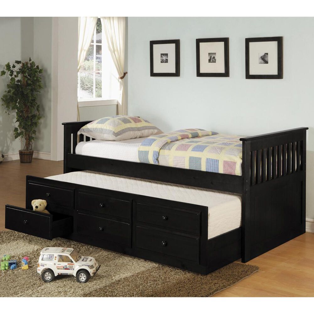 Pacific Landing La Salle Twin Captain's Bed with Trundle and Storage Drawers in Black, , large