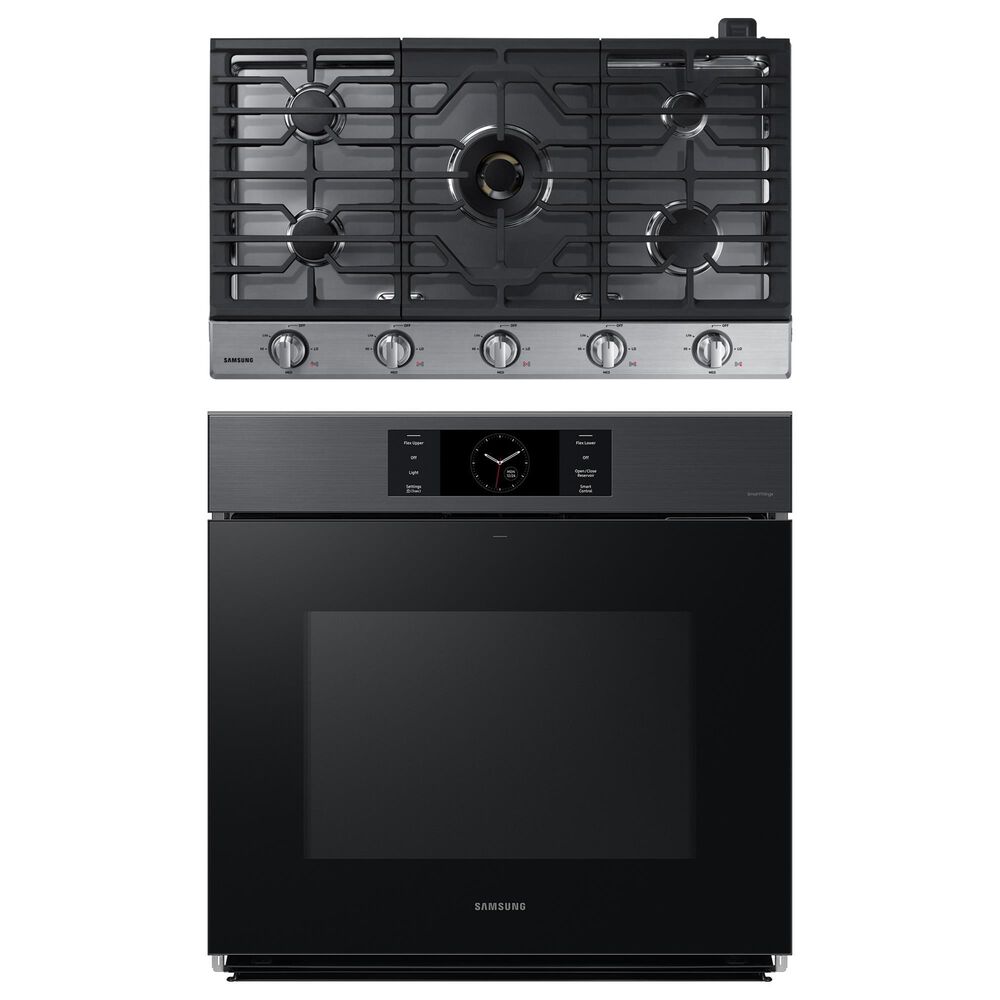 Samsung 2-Piece Kitchen Package with 30" Matte Black Single Wall Oven and 36" Stainless Steel Smart Gas Cooktop, , large