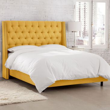 Skyline Furniture King Wingback Bed in Linen French Yellow, , large
