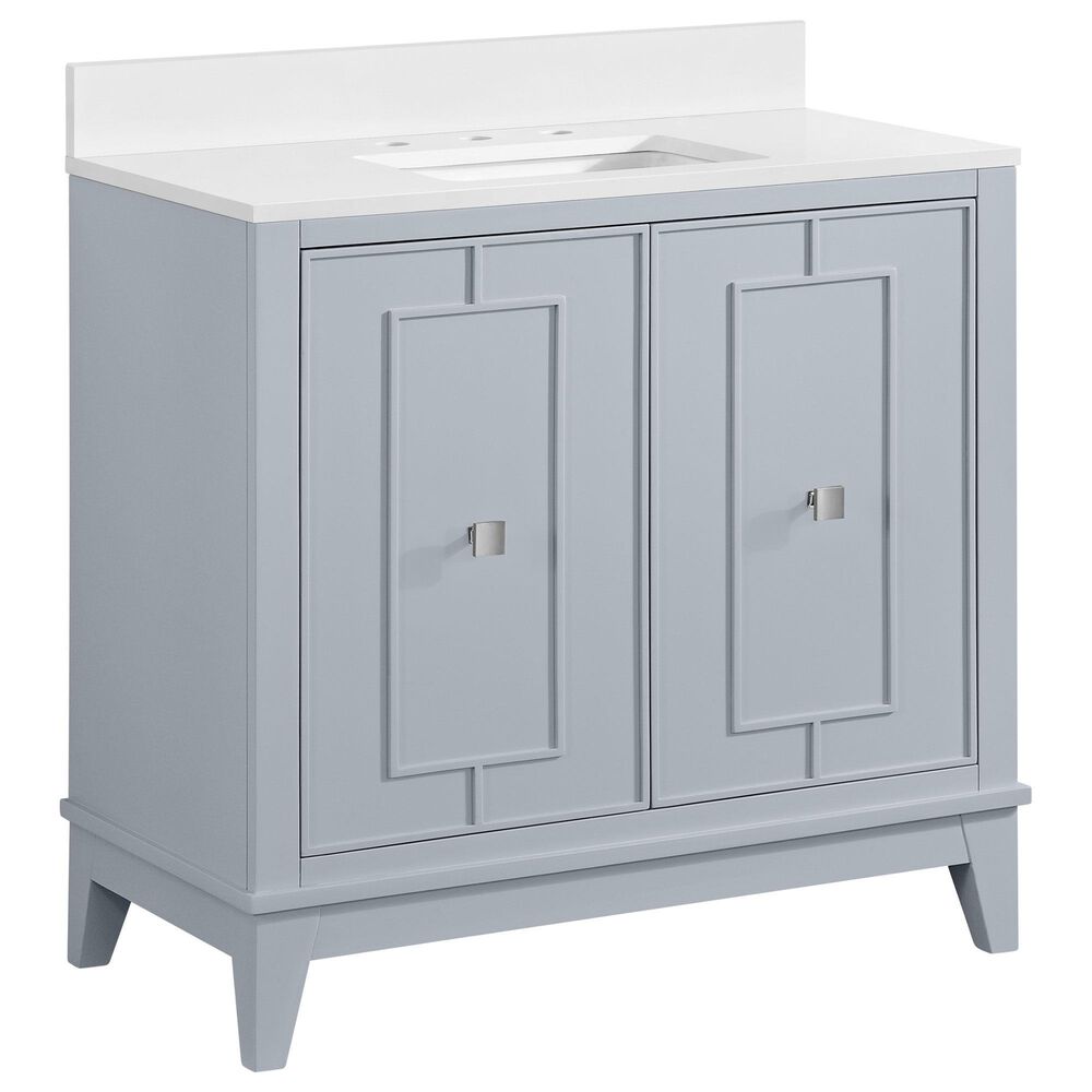 37B Kinsale 36" Single Bathroom Vanity Cabinet in Soft Blue with White Composite Stone Top and Backsplash, , large