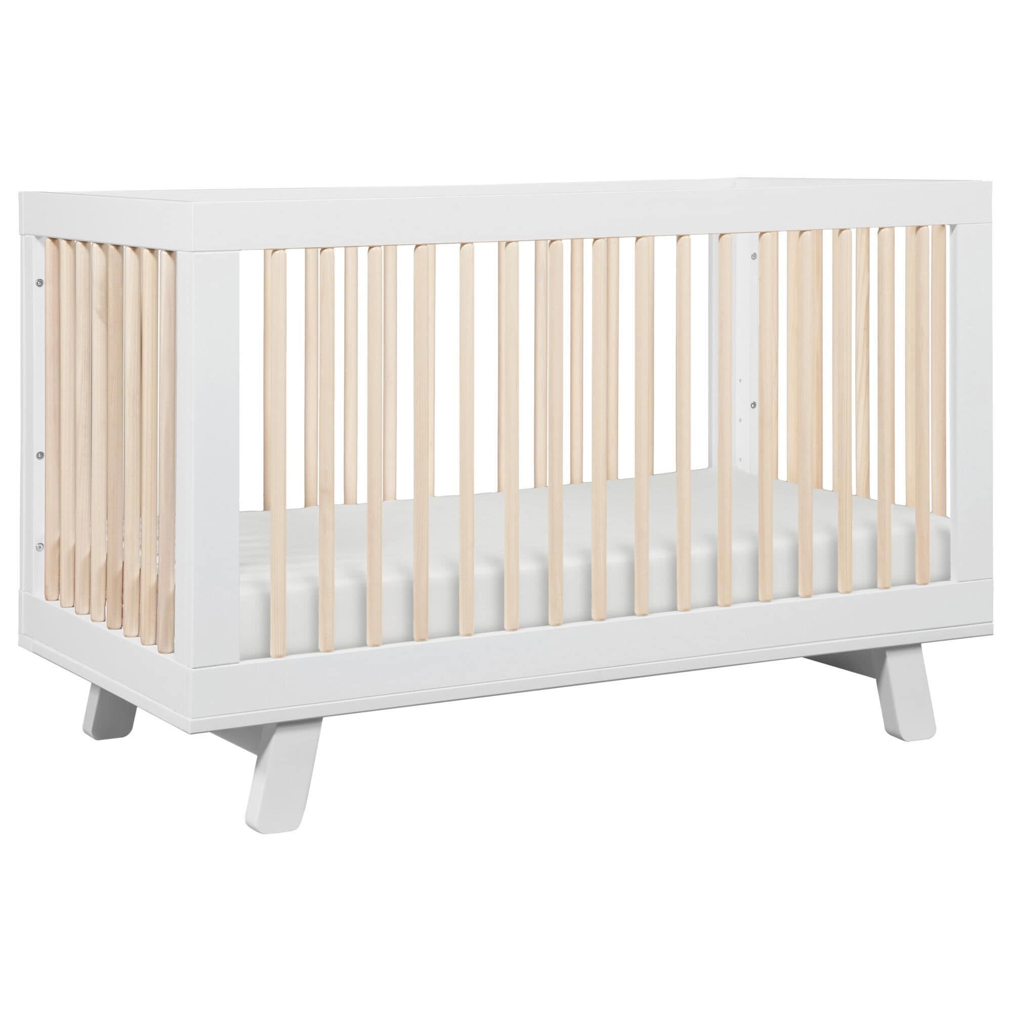 Babyletto Hudson 3 In 1 Convertible Crib and Toddler Conversion Kit in White and Washed Natural NFM