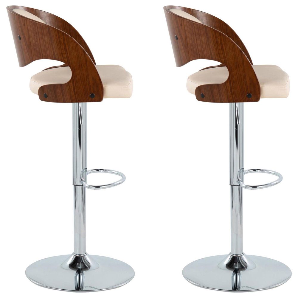 Lumisource Pino Adjustable Swivel Barstool with Cream Cushion in Chrome and Walnut &#40;Set of 2&#41;, , large