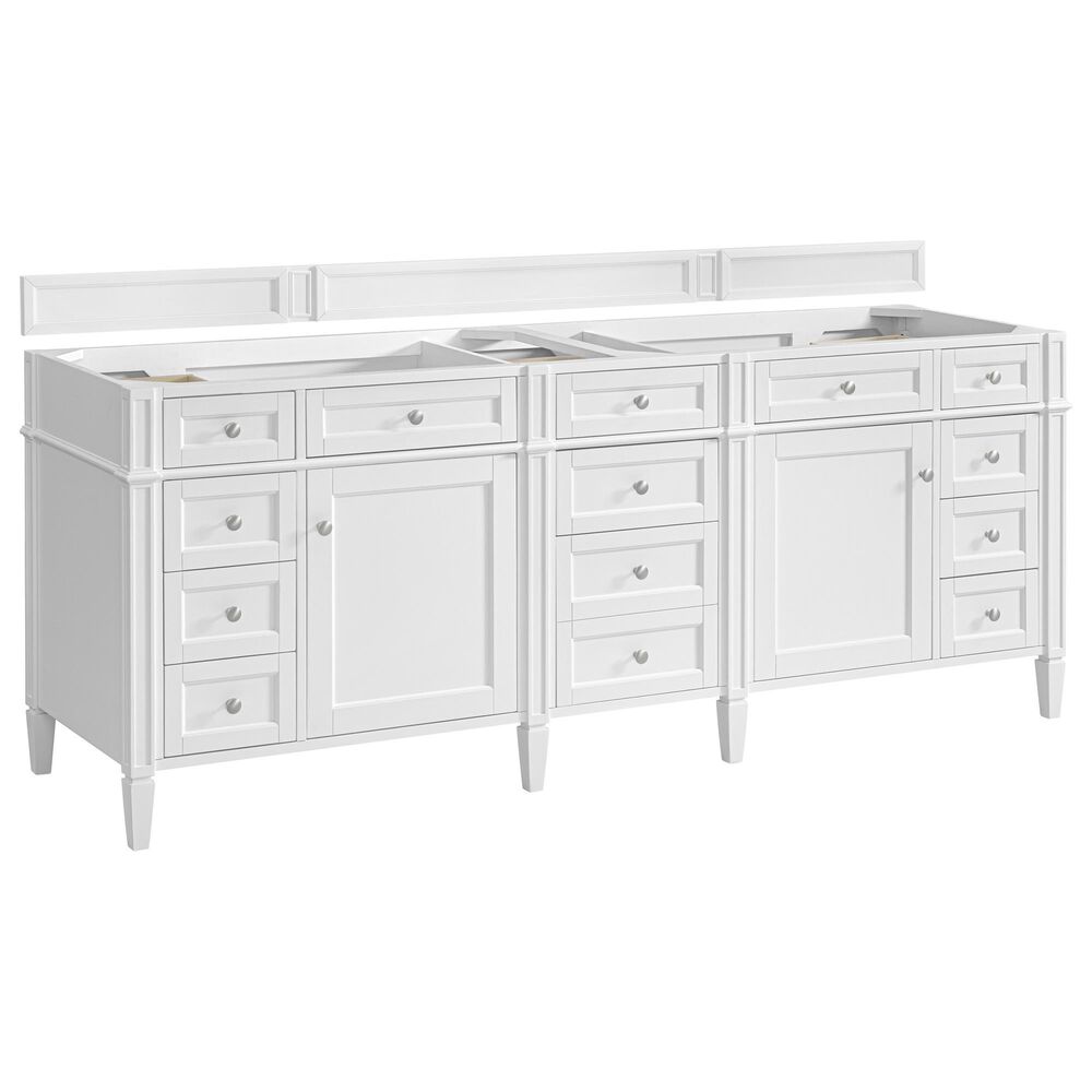 James Martin Brittany 84" Double Bathroom Vanity in Bright White with 3 cm Eternal Jasmine Pearl Top, Rectangular Sinks and FreePower Wireless Charger, , large
