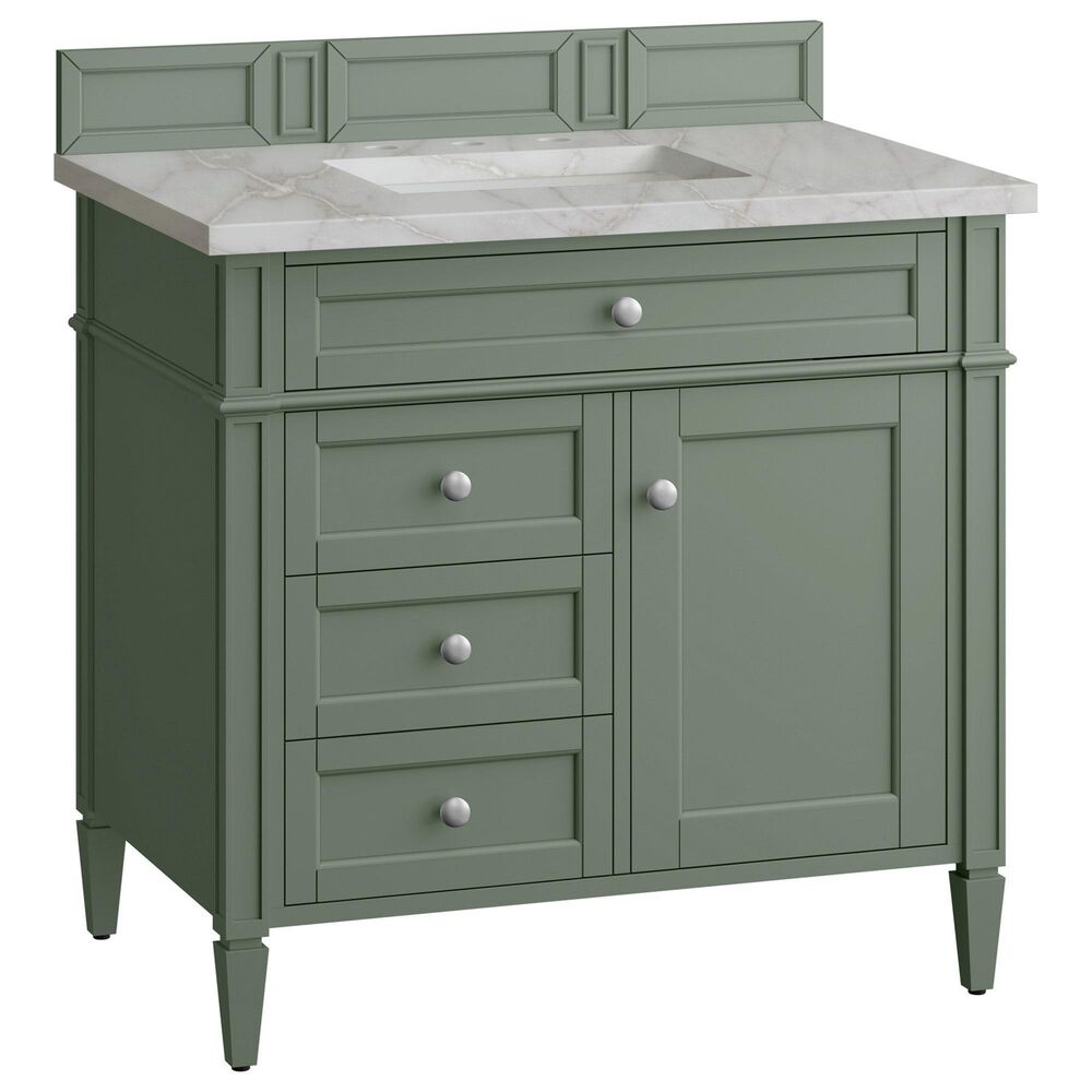 James Martin Vanities Brittany 36" Single Bathroom Vanity in Smokey Celadon with 3 cm Victorian Silver Quartz Top and Rectangular Sink, , large