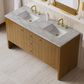 James Martin Hudson 60" Double Bathroom Vanity in Honey Oak with 3 cm Victorian Silver Silestone Top and Rectangular Sinks, , large