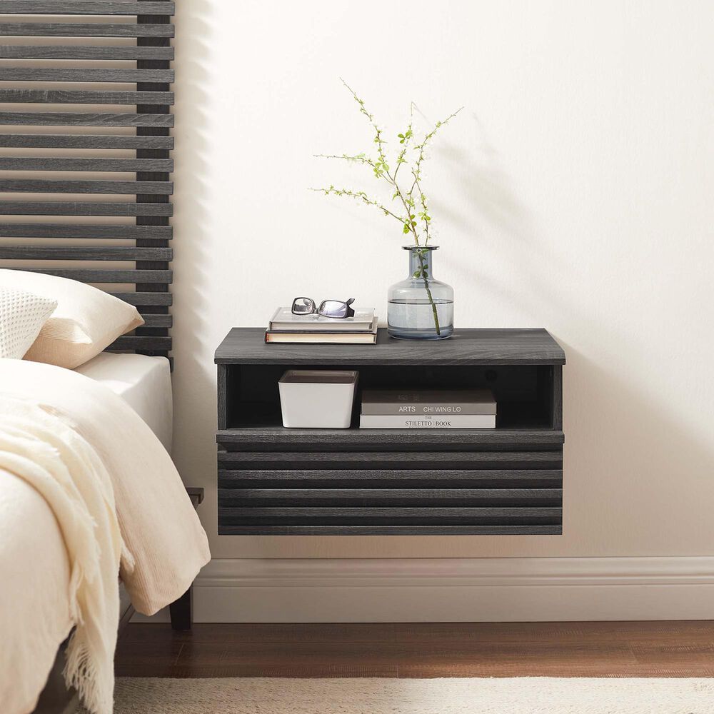 Modway Render 1 Drawer and Shelf Wall Mount Nightstand in Charcoal, , large