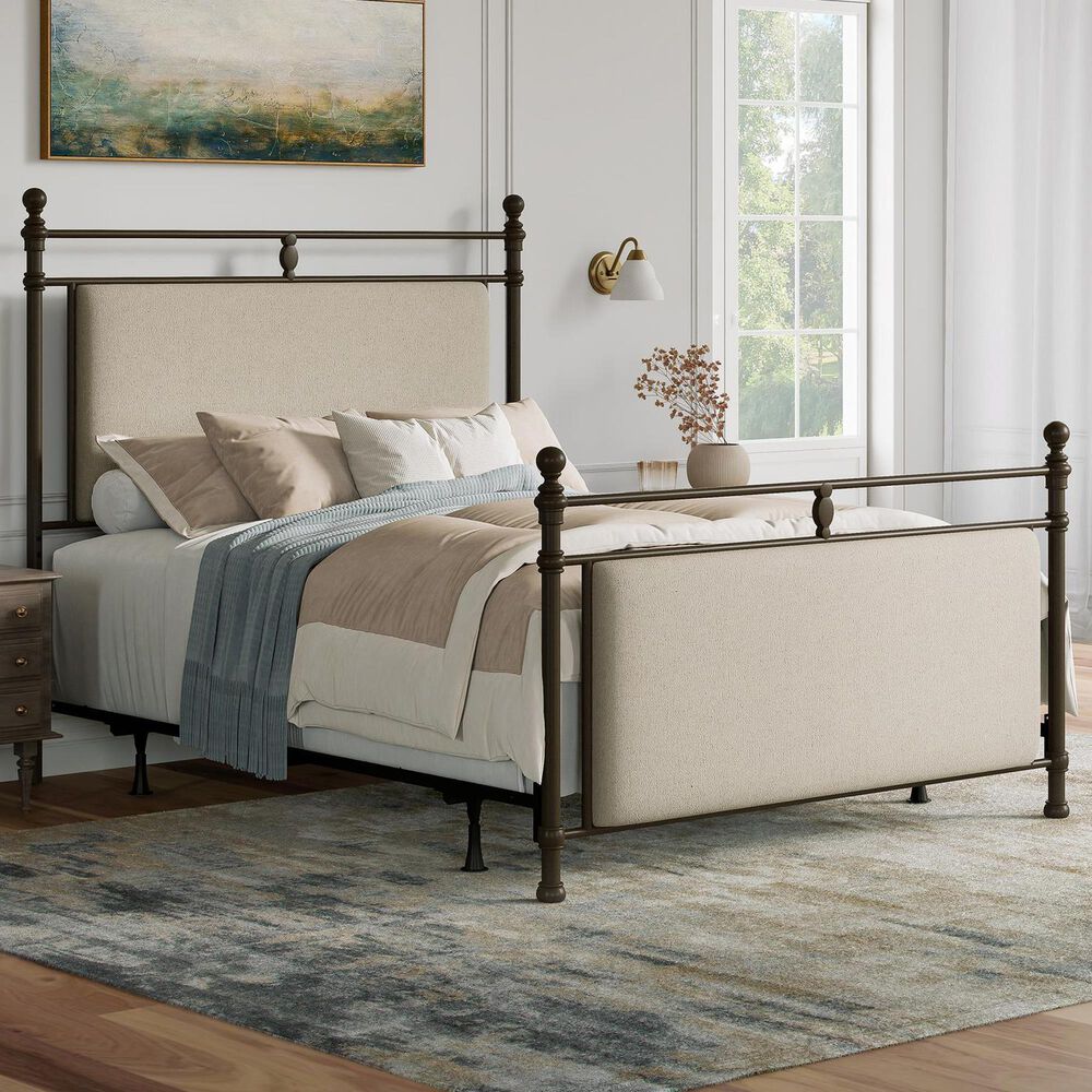 Richlands Furniture Ashley Queen Poster Panel Metal and Upholstered Bed in Brown and Rustic Brown, , large
