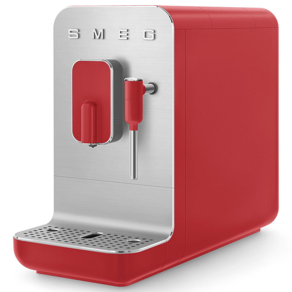 Smeg 47.34 Oz Automatic Coffee Machine Steam Wand in Red and Smoky Gray