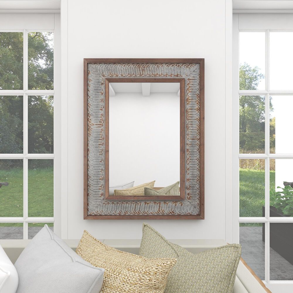 Maple and Jade 29&quot; x 39&quot; Wall Mirror in Distressed Grey and Brown, , large