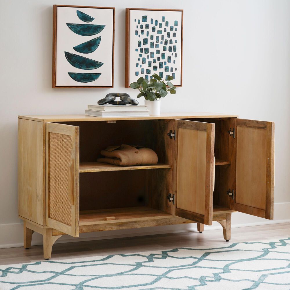 Linon Home Decor Janie 3-Door Cabinet in Natural, , large