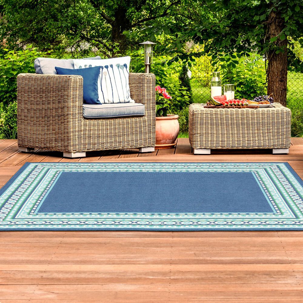 Oriental Weavers Meridian Navy and Green 2'3" x 7'6" Indoor/Outdoor Runner, , large